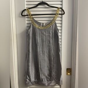 Julie Haus Silk Dress w/Tiny Pleats on Front,Accented w/Gold Chain NL,EUC - XS
